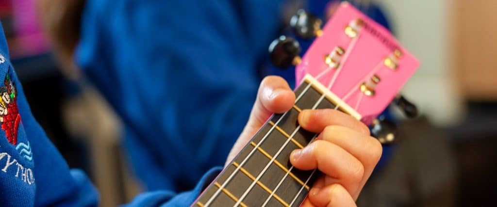 Closeup of a ukulele