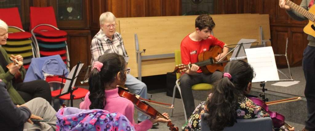 Acoustic Folk Group playing together